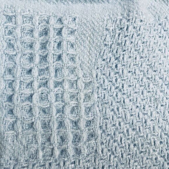 Kidgets Blue Waffle Weave Satin Edge Bless This Baby Blanket 28x29 Thermal Throw - Picture 9 of 11
